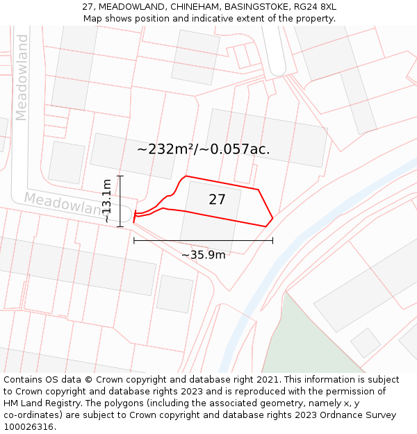 27, MEADOWLAND, CHINEHAM, BASINGSTOKE, RG24 8XL: Plot and title map