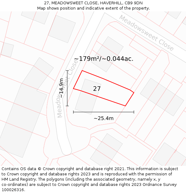 27, MEADOWSWEET CLOSE, HAVERHILL, CB9 9DN: Plot and title map