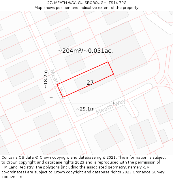 27, MEATH WAY, GUISBOROUGH, TS14 7PG: Plot and title map