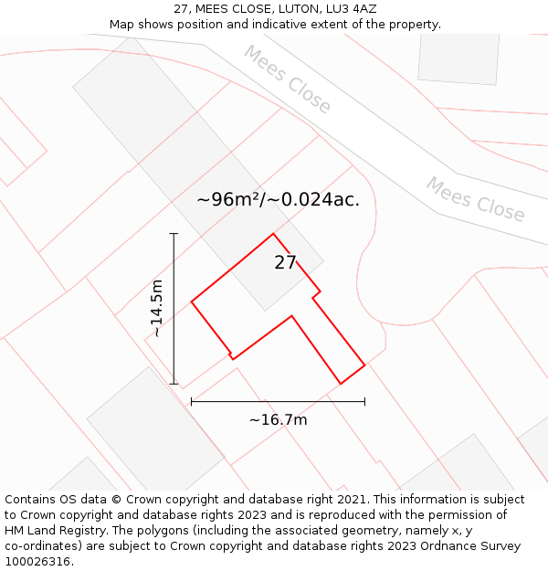 27, MEES CLOSE, LUTON, LU3 4AZ: Plot and title map