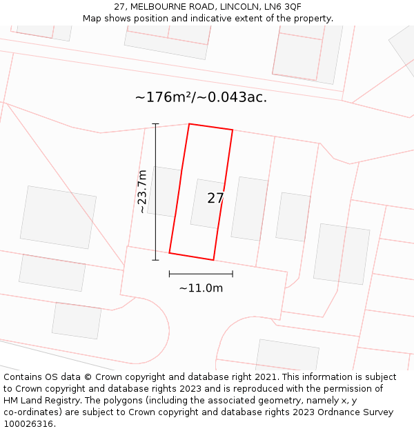 27, MELBOURNE ROAD, LINCOLN, LN6 3QF: Plot and title map