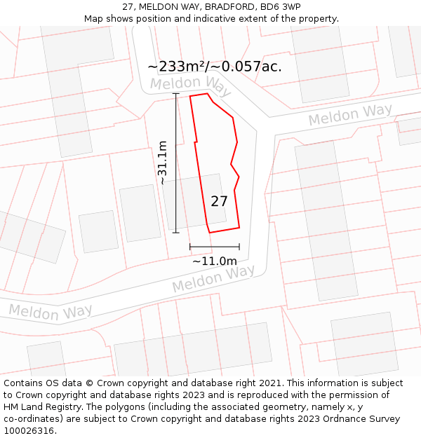 27, MELDON WAY, BRADFORD, BD6 3WP: Plot and title map
