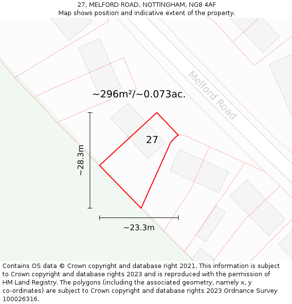 27, MELFORD ROAD, NOTTINGHAM, NG8 4AF: Plot and title map