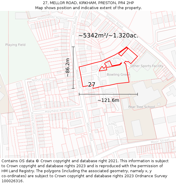 27, MELLOR ROAD, KIRKHAM, PRESTON, PR4 2HP: Plot and title map