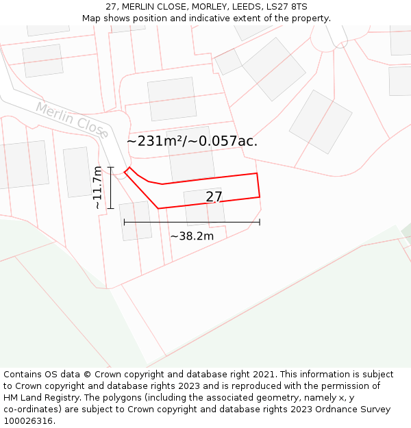 27, MERLIN CLOSE, MORLEY, LEEDS, LS27 8TS: Plot and title map