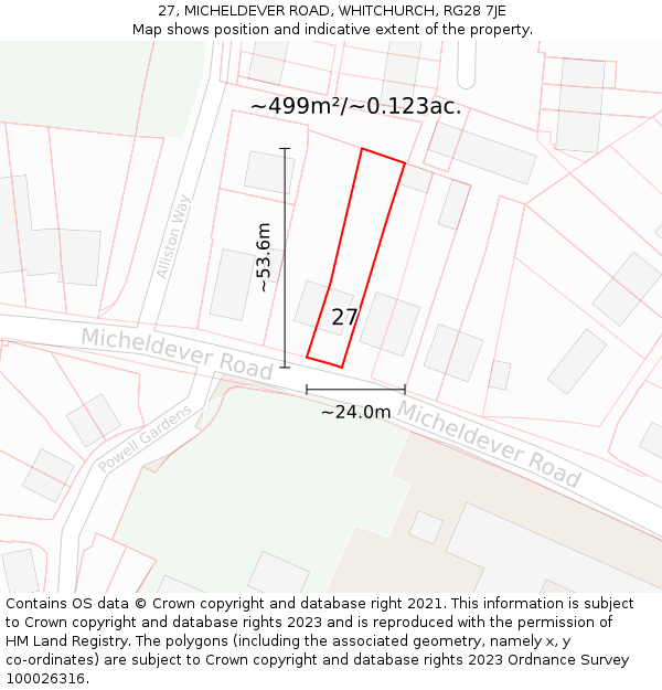 27, MICHELDEVER ROAD, WHITCHURCH, RG28 7JE: Plot and title map
