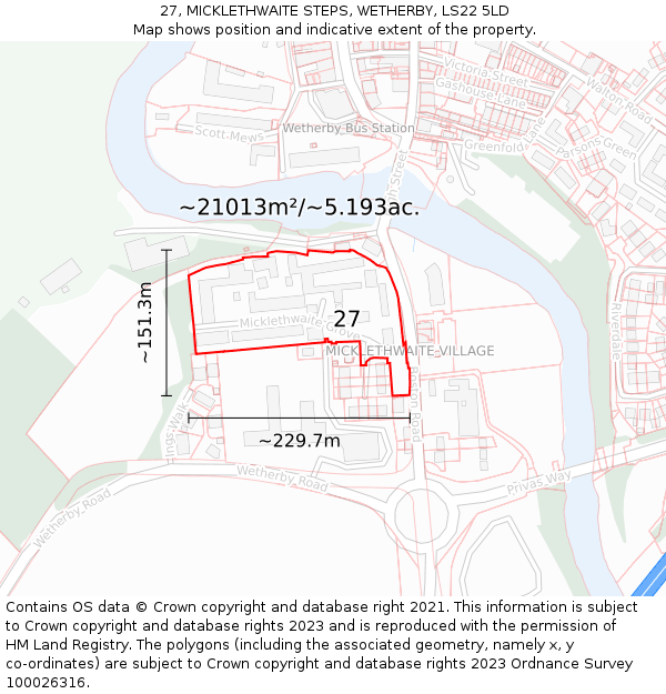 27, MICKLETHWAITE STEPS, WETHERBY, LS22 5LD: Plot and title map