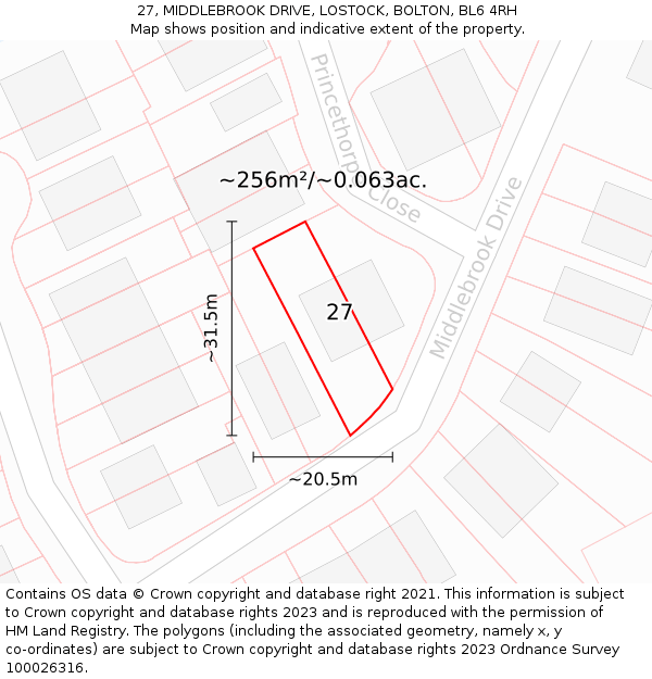 27, MIDDLEBROOK DRIVE, LOSTOCK, BOLTON, BL6 4RH: Plot and title map