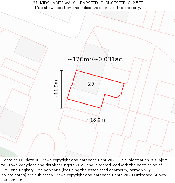 27, MIDSUMMER WALK, HEMPSTED, GLOUCESTER, GL2 5EF: Plot and title map