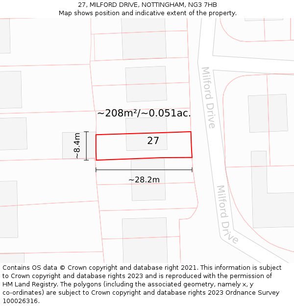 27, MILFORD DRIVE, NOTTINGHAM, NG3 7HB: Plot and title map