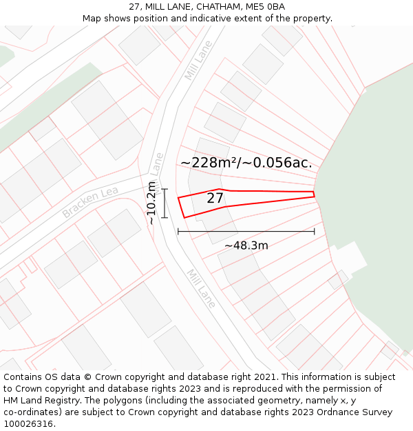 27, MILL LANE, CHATHAM, ME5 0BA: Plot and title map