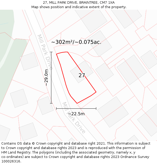 27, MILL PARK DRIVE, BRAINTREE, CM7 1XA: Plot and title map