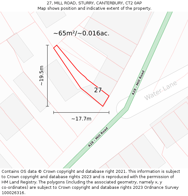 27, MILL ROAD, STURRY, CANTERBURY, CT2 0AP: Plot and title map