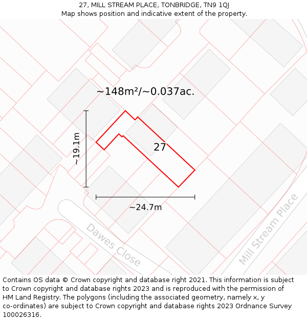 27, MILL STREAM PLACE, TONBRIDGE, TN9 1QJ: Plot and title map