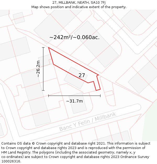 27, MILLBANK, NEATH, SA10 7FJ: Plot and title map