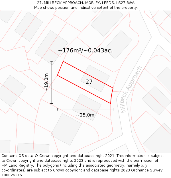 27, MILLBECK APPROACH, MORLEY, LEEDS, LS27 8WA: Plot and title map