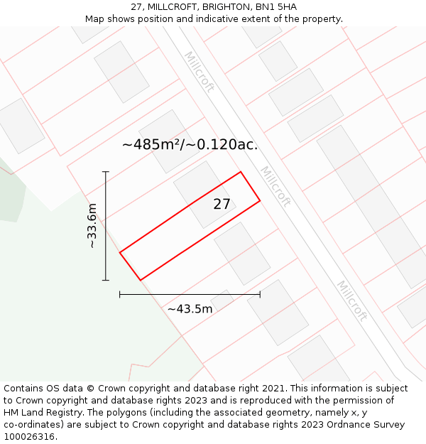 27, MILLCROFT, BRIGHTON, BN1 5HA: Plot and title map