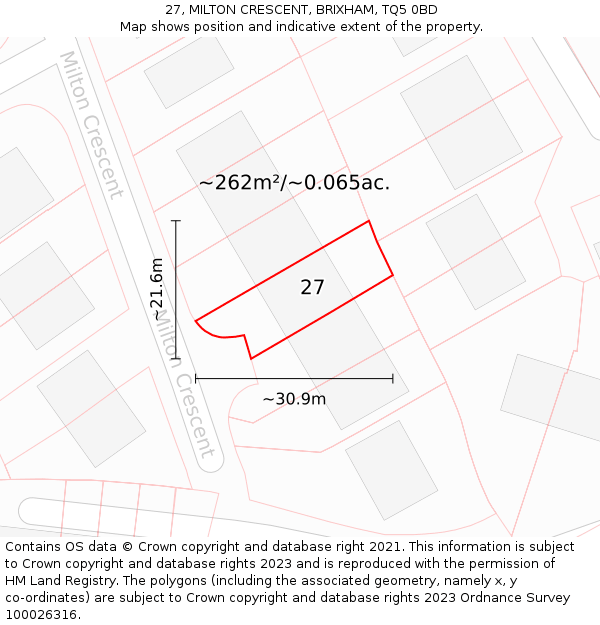 27, MILTON CRESCENT, BRIXHAM, TQ5 0BD: Plot and title map