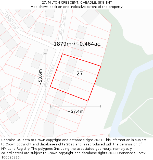 27, MILTON CRESCENT, CHEADLE, SK8 1NT: Plot and title map