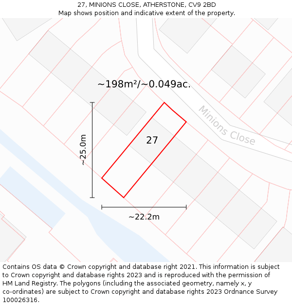 27, MINIONS CLOSE, ATHERSTONE, CV9 2BD: Plot and title map