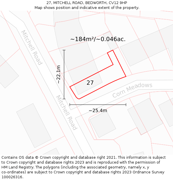27, MITCHELL ROAD, BEDWORTH, CV12 9HP: Plot and title map