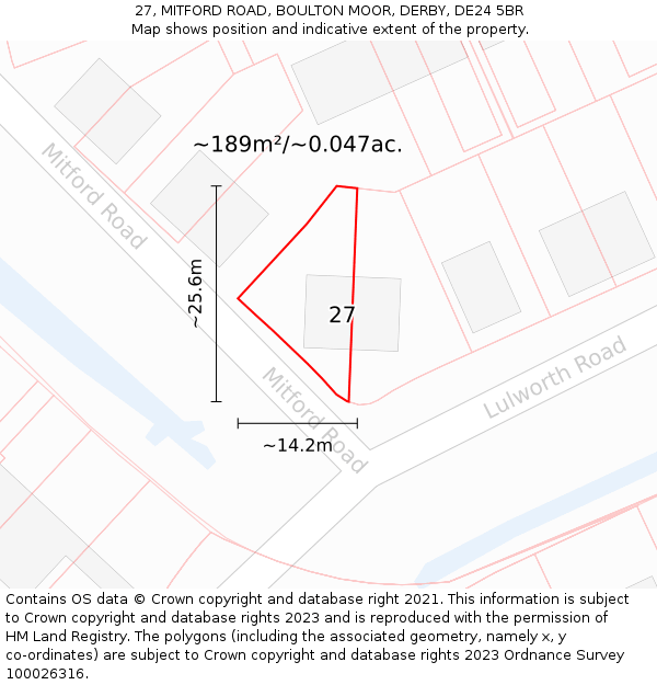 27, MITFORD ROAD, BOULTON MOOR, DERBY, DE24 5BR: Plot and title map