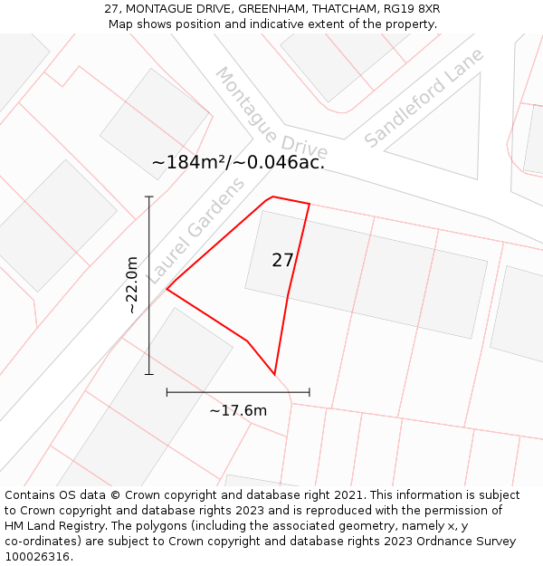 27, MONTAGUE DRIVE, GREENHAM, THATCHAM, RG19 8XR: Plot and title map