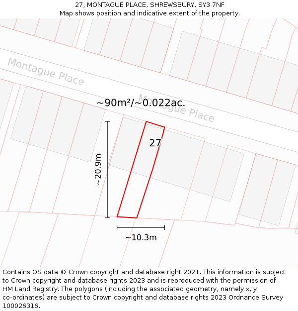 27, MONTAGUE PLACE, SHREWSBURY, SY3 7NF: Plot and title map
