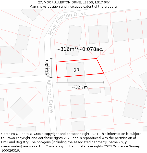 27, MOOR ALLERTON DRIVE, LEEDS, LS17 6RY: Plot and title map