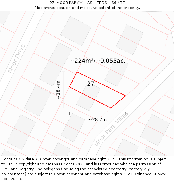27, MOOR PARK VILLAS, LEEDS, LS6 4BZ: Plot and title map
