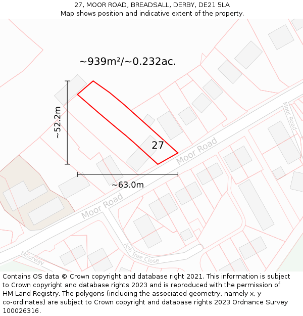 27, MOOR ROAD, BREADSALL, DERBY, DE21 5LA: Plot and title map