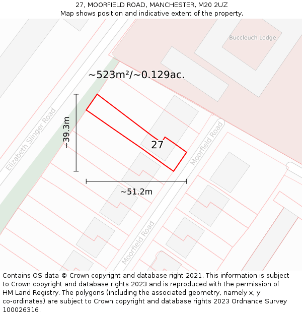 27, MOORFIELD ROAD, MANCHESTER, M20 2UZ: Plot and title map