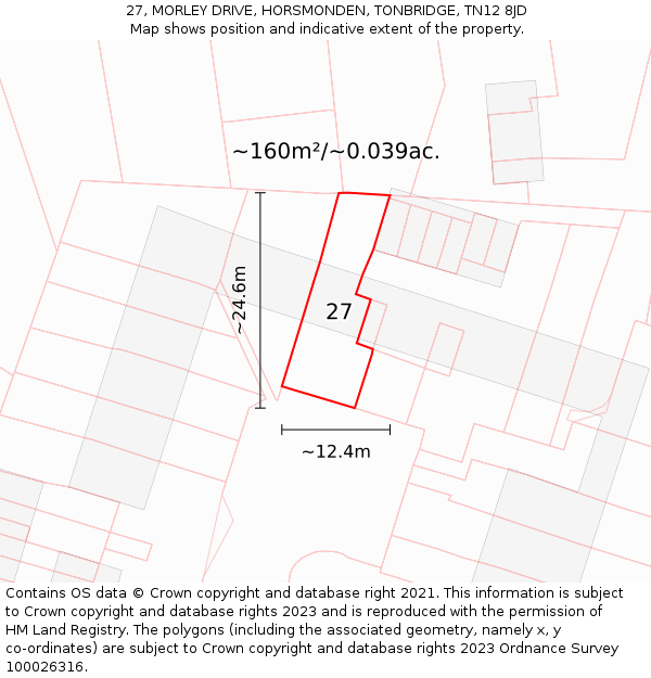 27, MORLEY DRIVE, HORSMONDEN, TONBRIDGE, TN12 8JD: Plot and title map
