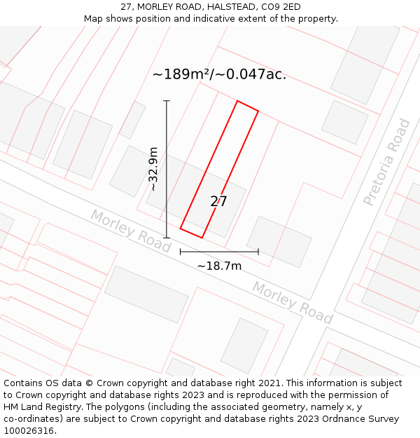 27, MORLEY ROAD, HALSTEAD, CO9 2ED: Plot and title map