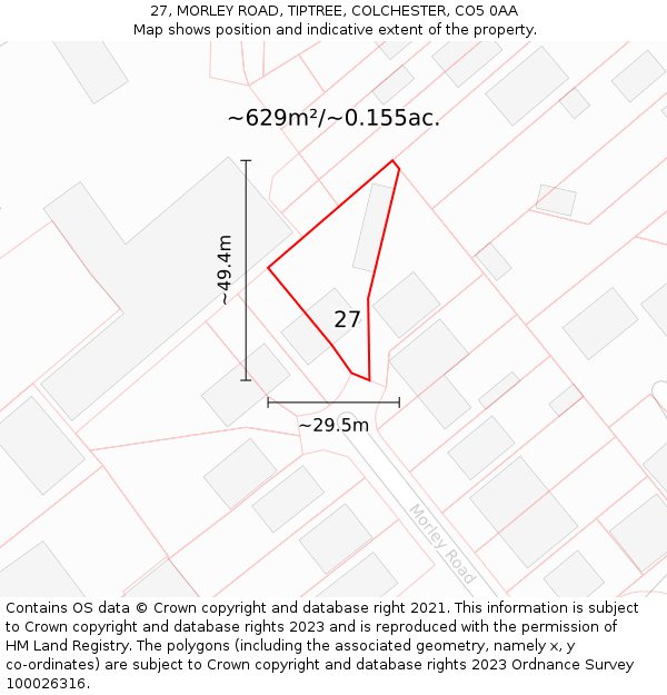 27, MORLEY ROAD, TIPTREE, COLCHESTER, CO5 0AA: Plot and title map