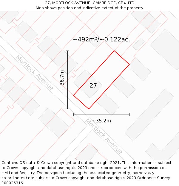 27, MORTLOCK AVENUE, CAMBRIDGE, CB4 1TD: Plot and title map