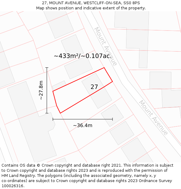 27, MOUNT AVENUE, WESTCLIFF-ON-SEA, SS0 8PS: Plot and title map