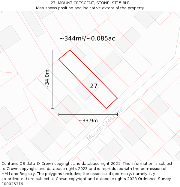 27, MOUNT CRESCENT, STONE, ST15 8LR: Plot and title map
