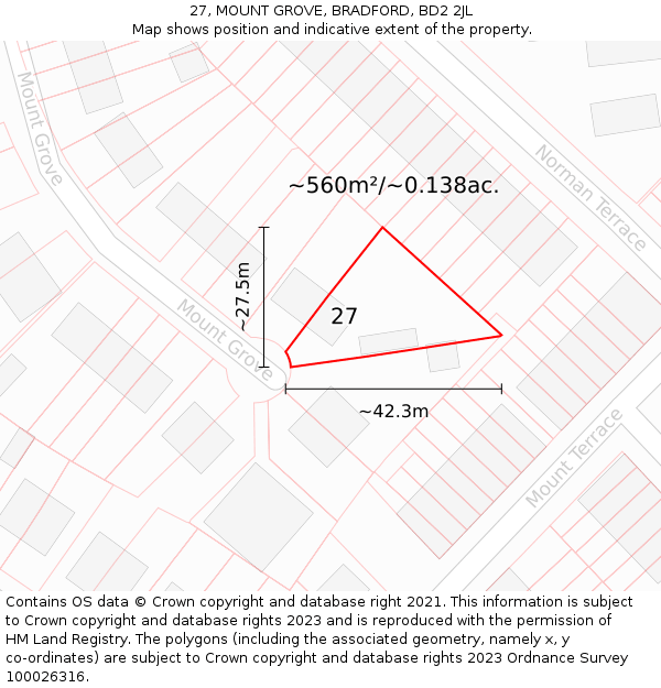 27, MOUNT GROVE, BRADFORD, BD2 2JL: Plot and title map