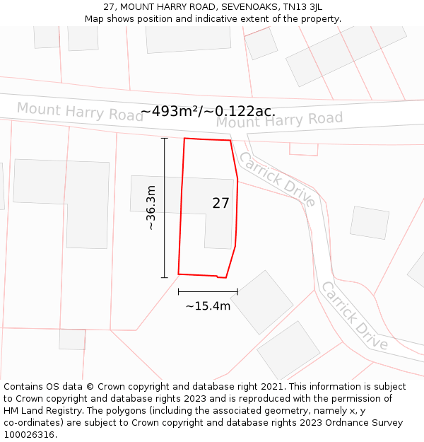 27, MOUNT HARRY ROAD, SEVENOAKS, TN13 3JL: Plot and title map