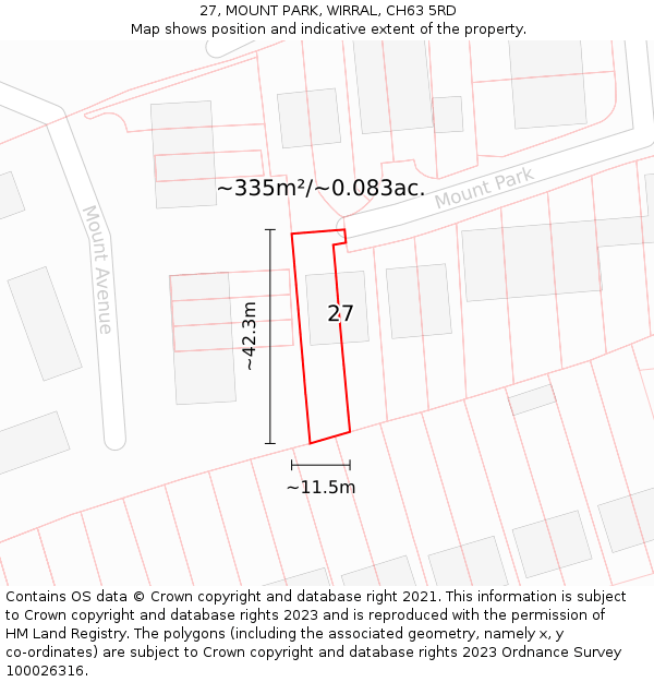 27, MOUNT PARK, WIRRAL, CH63 5RD: Plot and title map