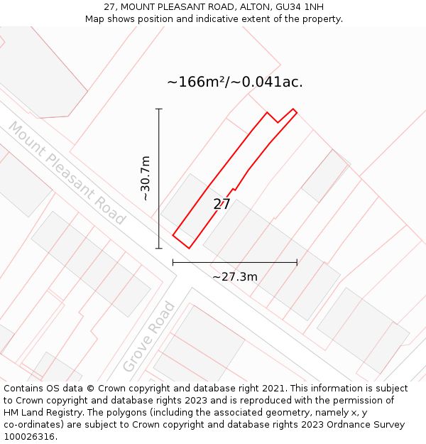 27, MOUNT PLEASANT ROAD, ALTON, GU34 1NH: Plot and title map