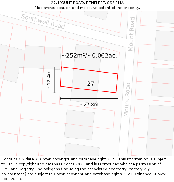 27, MOUNT ROAD, BENFLEET, SS7 1HA: Plot and title map