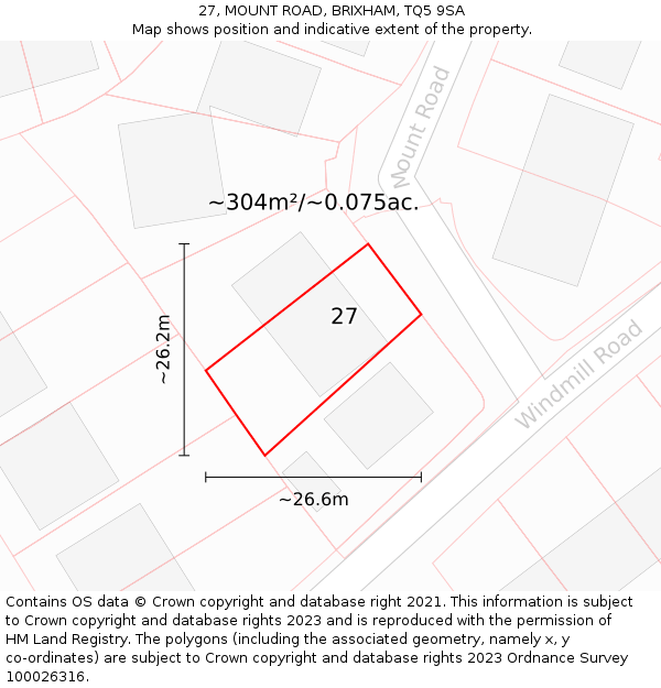 27, MOUNT ROAD, BRIXHAM, TQ5 9SA: Plot and title map