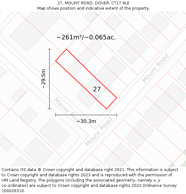 27, MOUNT ROAD, DOVER, CT17 9LE: Plot and title map