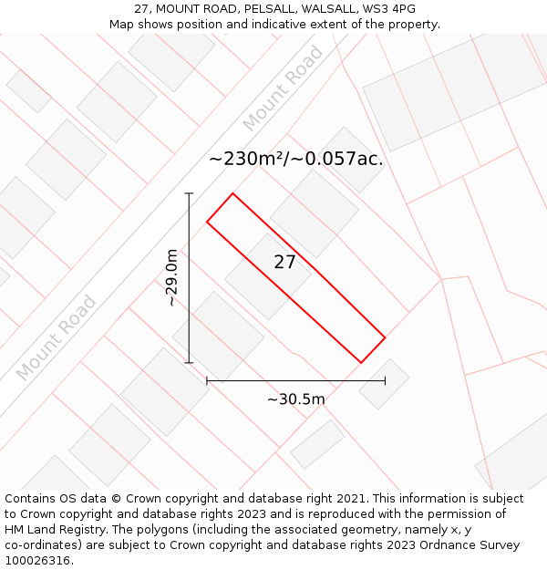 27, MOUNT ROAD, PELSALL, WALSALL, WS3 4PG: Plot and title map