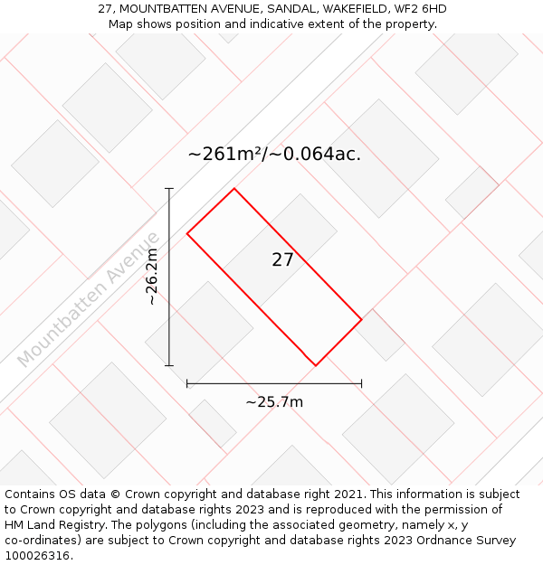 27, MOUNTBATTEN AVENUE, SANDAL, WAKEFIELD, WF2 6HD: Plot and title map