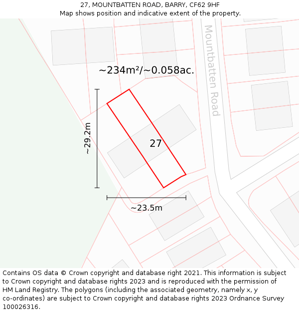 27, MOUNTBATTEN ROAD, BARRY, CF62 9HF: Plot and title map