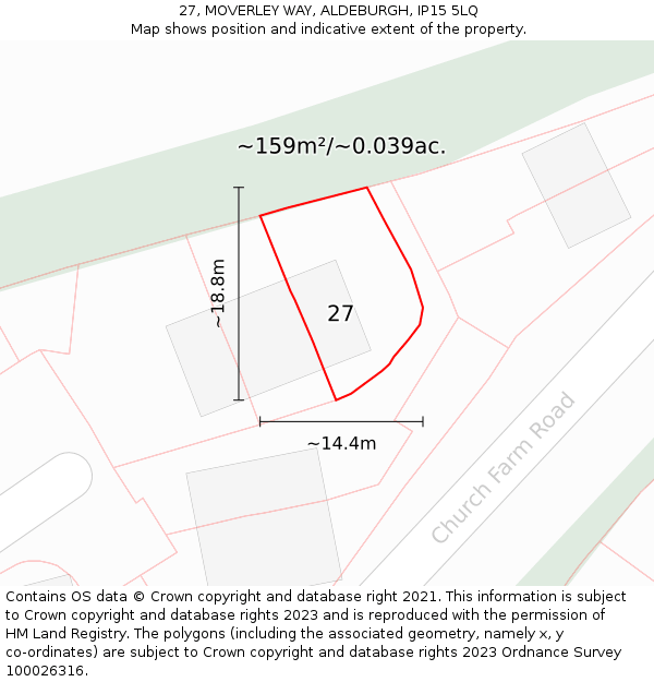 27, MOVERLEY WAY, ALDEBURGH, IP15 5LQ: Plot and title map