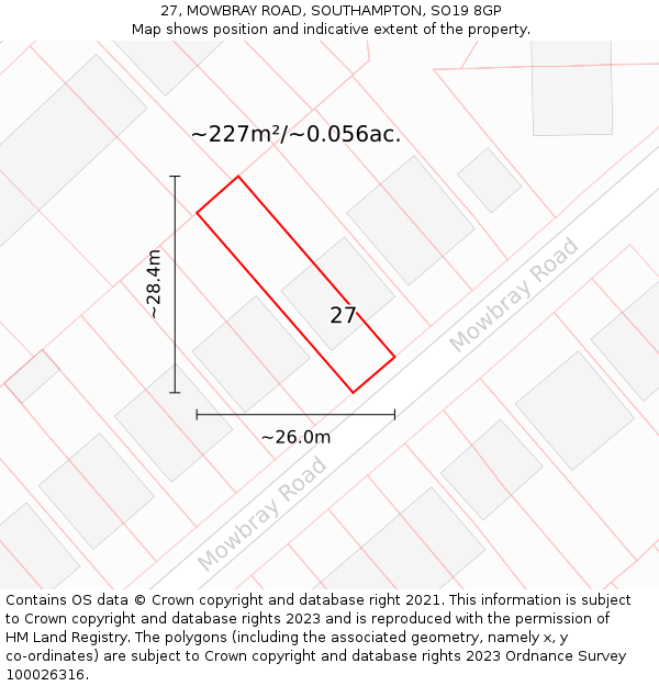 27, MOWBRAY ROAD, SOUTHAMPTON, SO19 8GP: Plot and title map